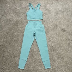 ALO Yoga Light Blue Leggings and Top Set